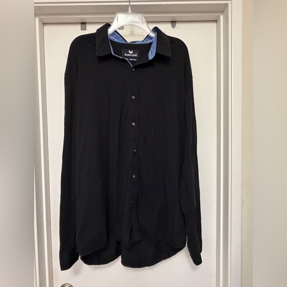 Buttercloth knit Oxford, black, long sleeve - size 3XL - regular fit